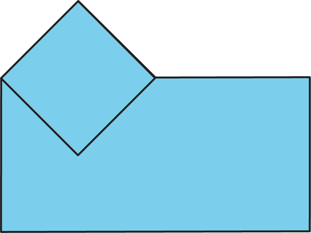 A small square partly contained within a larger rectangle. The square is rotated 45 degrees and contacts the rectangle at its upper left corner.