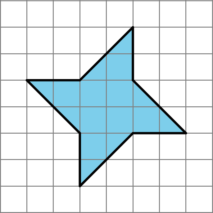 A shape with eight sides. Four sides are straight sides and extend left, right, up and, down for 2 units each. The remaining sides are angled sides connecting each of the straight sides to the next. The shape is a total of 6 units tall and 6 units wide.
