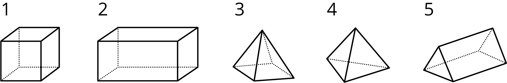 Five polyhedra labeled A--E.